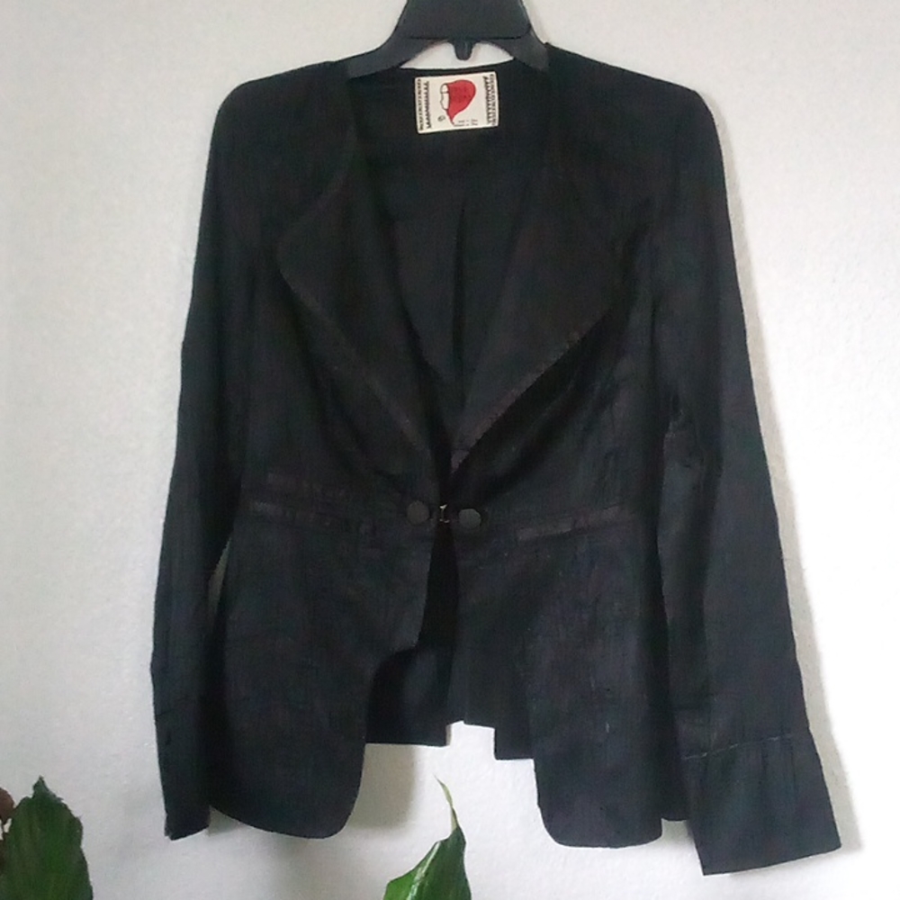 Free People Womens Black Jacket Size 6 Crinkle Asymmetrical Hem Work Career